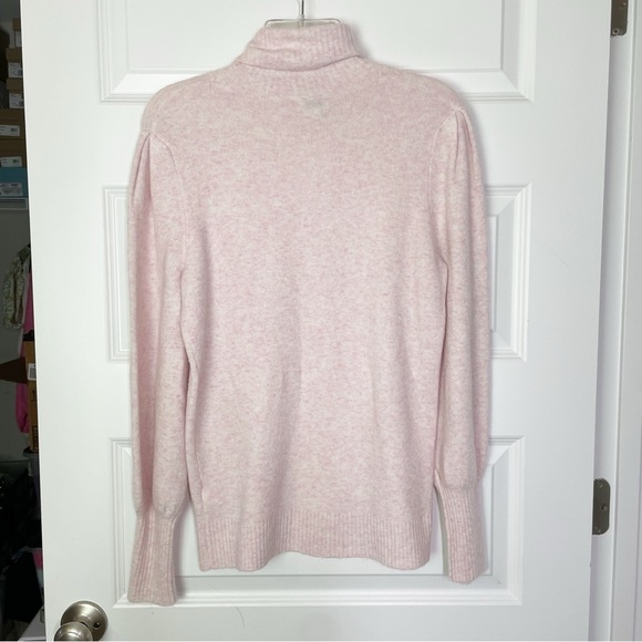 J. Crew Factory Heathered Pink Soft Wool Blend Puff-Sleeve Turtleneck Sweater - Picture 4 of 7